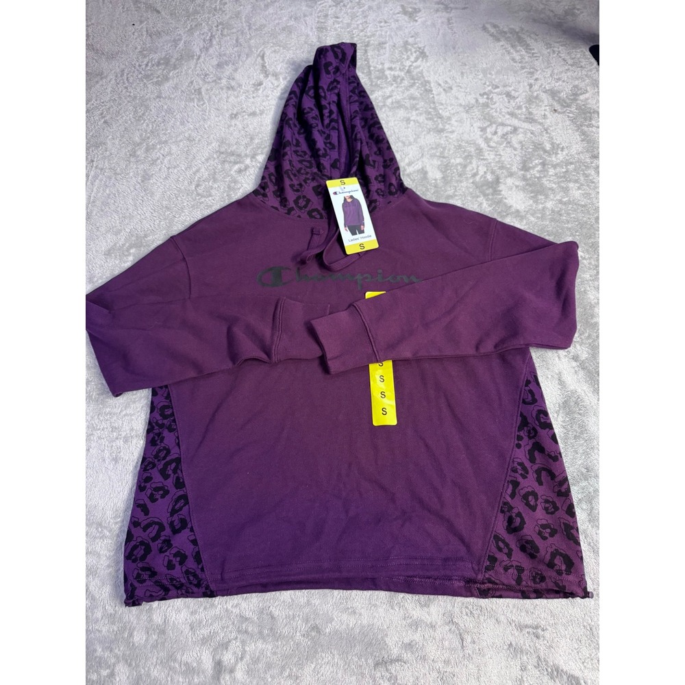 Champion Womens Leopard Print Hoodie Purple Sweatshirt Small NWT